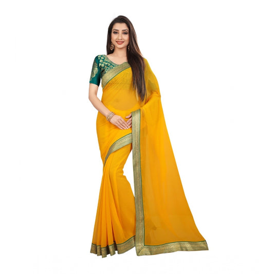 Clasymist Women's Chiifon, Jacquard Blouse Saree(Yellow,5-6 Mtrs)