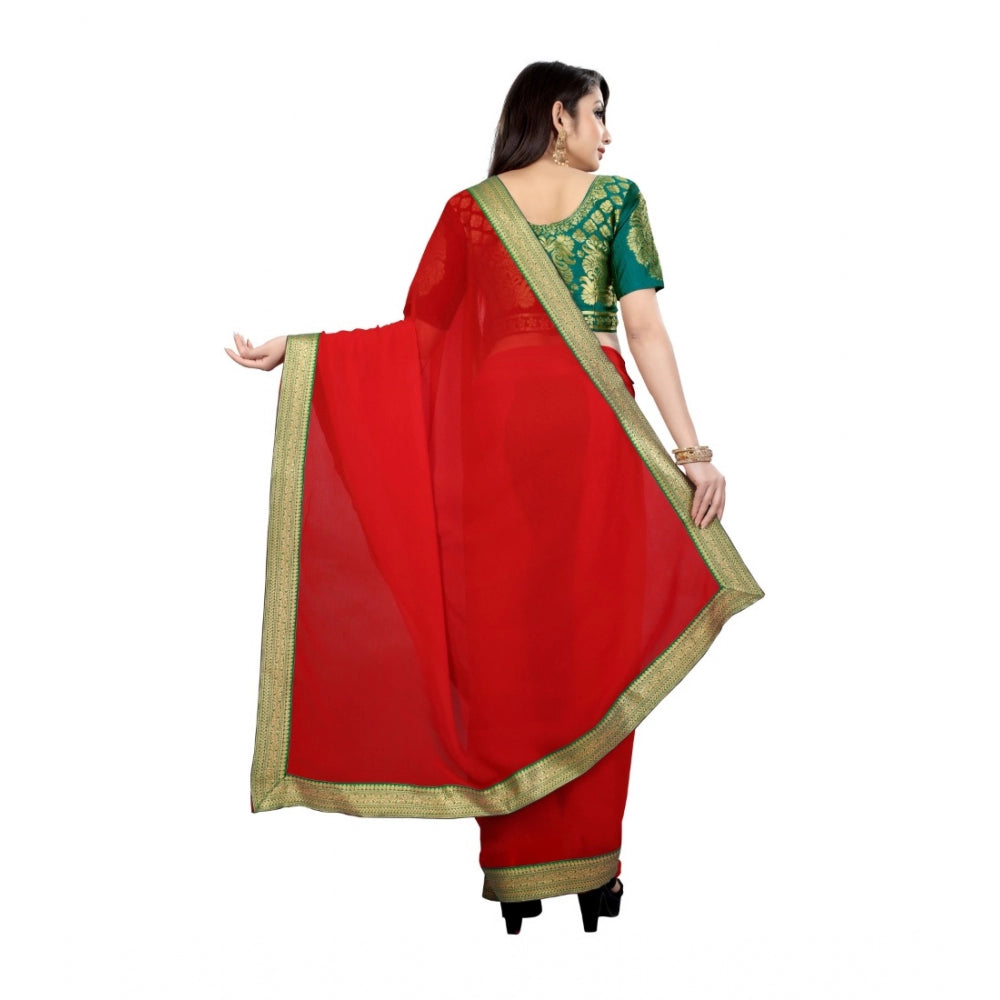 Clasymist Women's Chiifon, Jacquard Blouse Saree(Red,5-6 Mtrs)