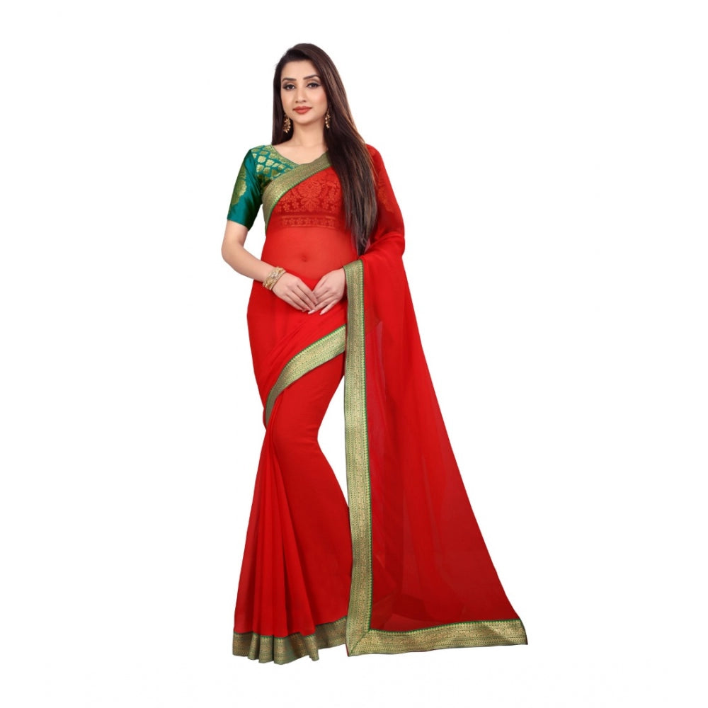 Clasymist Women's Chiifon, Jacquard Blouse Saree(Red,5-6 Mtrs)