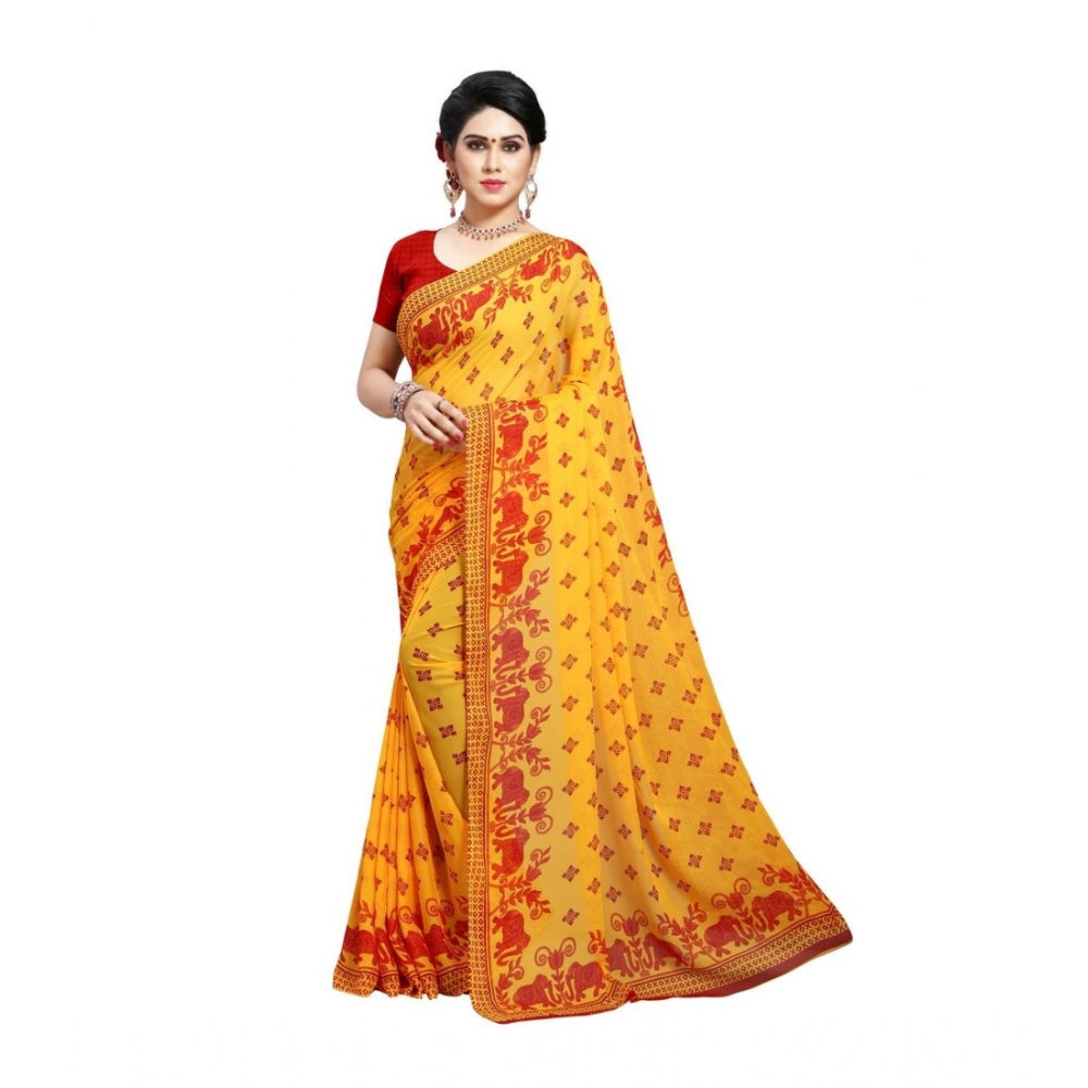 Clasymist Women's Georgette Saree(Red,5-6 Mtrs)