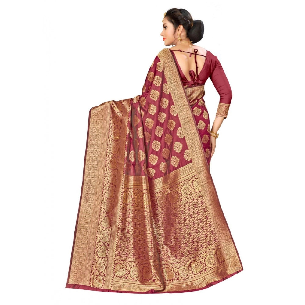 Clasymist Women's Banarasi Silk Saree (Maroon,5-6 Mtrs)