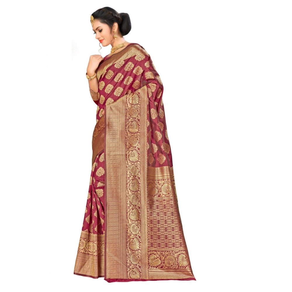 Clasymist Women's Banarasi Silk Saree (Maroon,5-6 Mtrs)