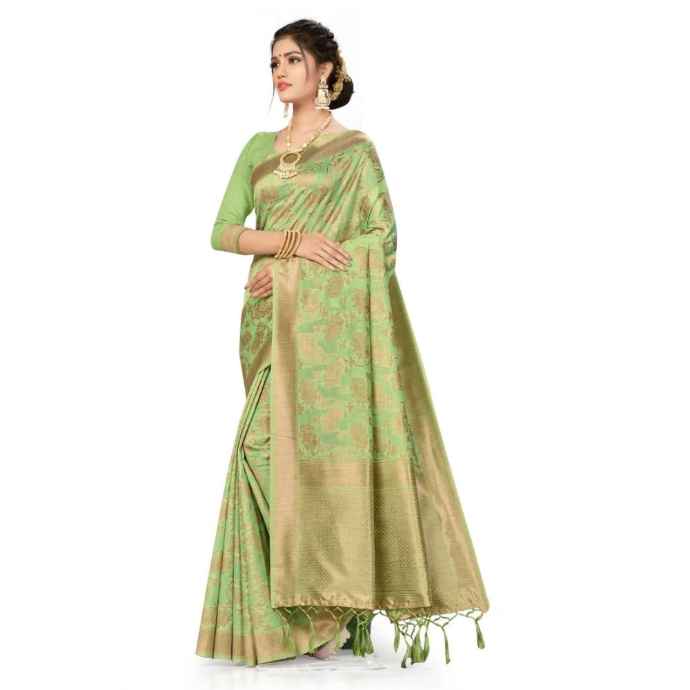 Clasymist Women's Banarasi (Spun Cotton) Saree (Pista Green,5-6 Mtrs)