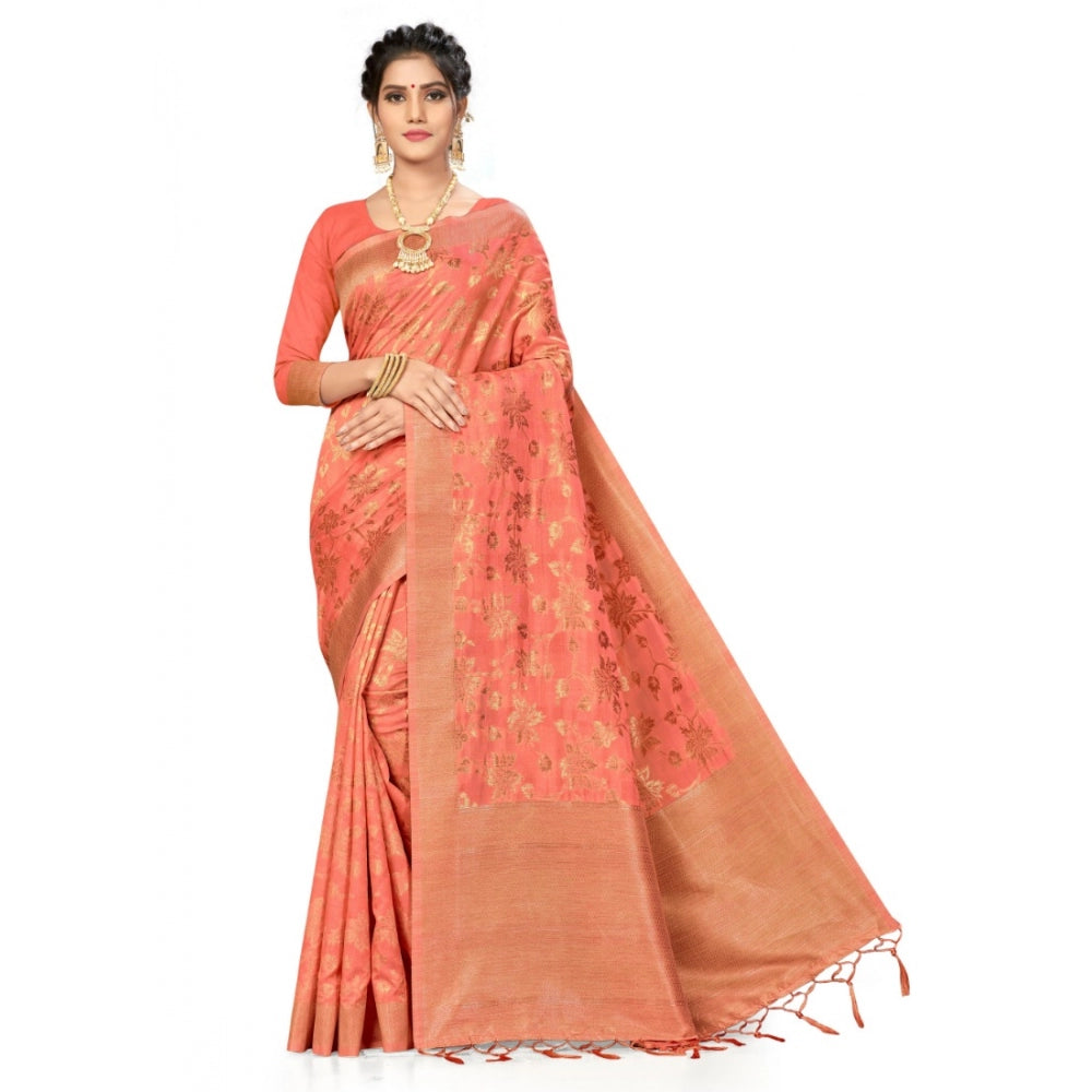 Clasymist Women's Banarasi (Spun Cotton) Saree (Pink,5-6 Mtrs)