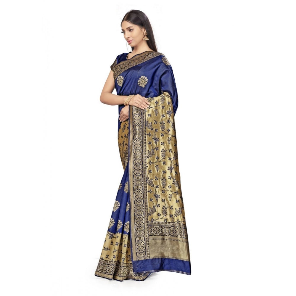 Clasymist Women's Banarasi Silk Saree (Navy Blue,5-6 Mtrs)