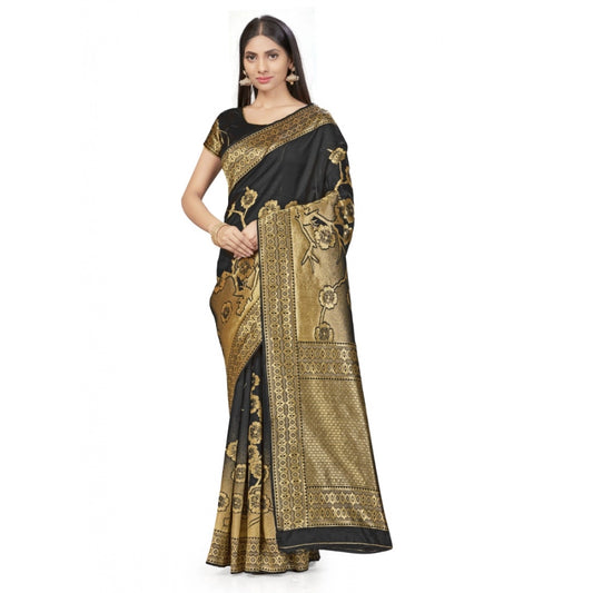 Clasymist Women's Banarasi Silk Saree (Black,5-6 Mtrs)