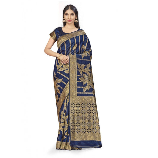 Clasymist Women's Banarasi Silk Saree (Navy Blue,5-6 Mtrs)