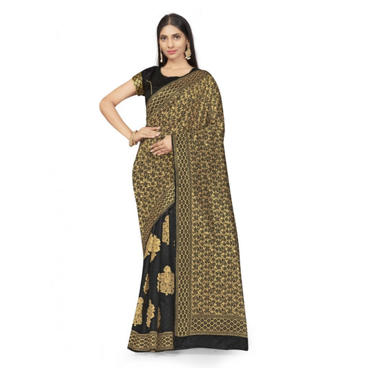 Clasymist Women's Banarasi Silk Saree (Black,5-6 Mtrs)