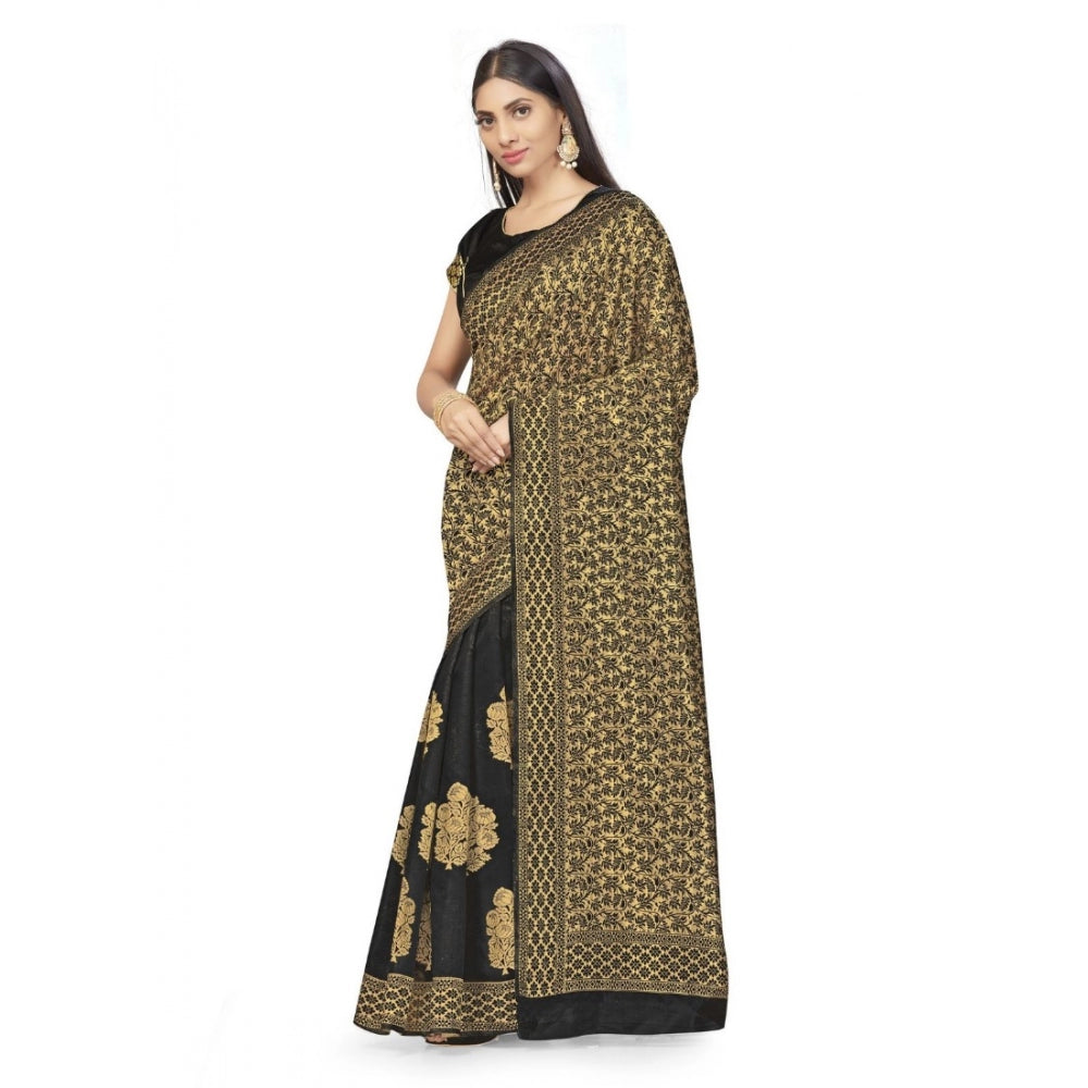 Clasymist Women's Banarasi Silk Saree (Black,5-6 Mtrs)