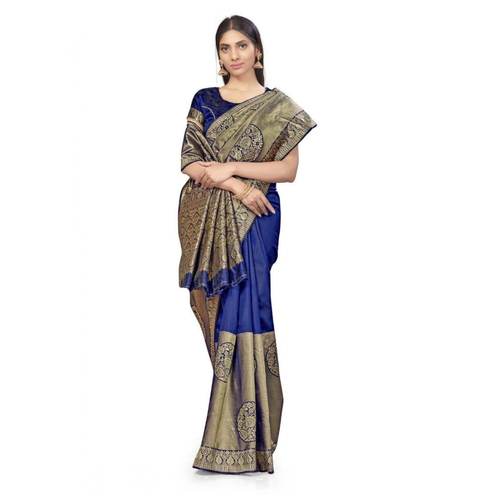 Clasymist Women's Banarasi Silk Saree (Navy Blue,5-6 Mtrs)