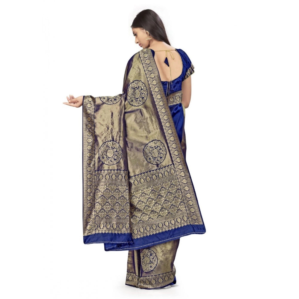 Clasymist Women's Banarasi Silk Saree (Navy Blue,5-6 Mtrs)