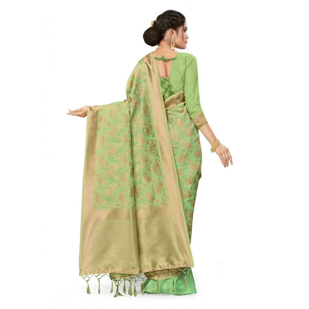 Clasymist Women's Banarasi (Spun Cotton) Saree (Pista Green,5-6 Mtrs)