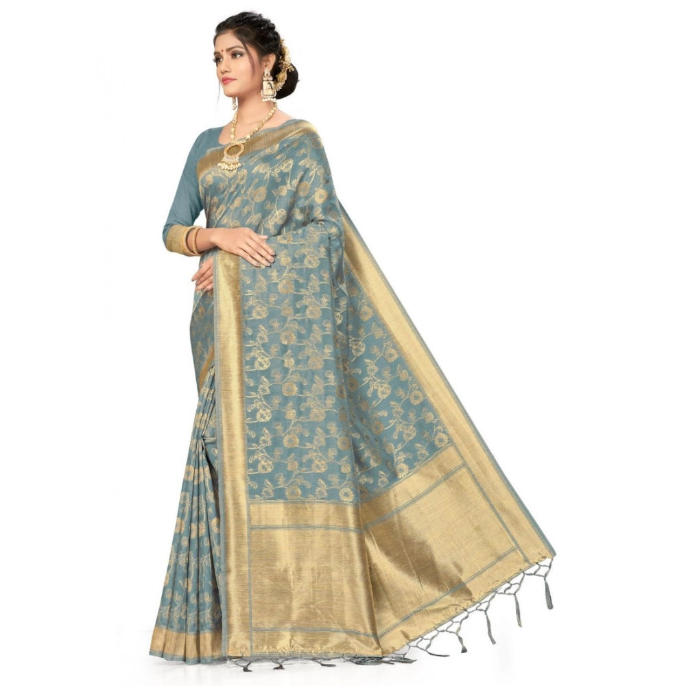 Clasymist Women's Banarasi (Spun Cotton) Saree (Grey,5-6 Mtrs)