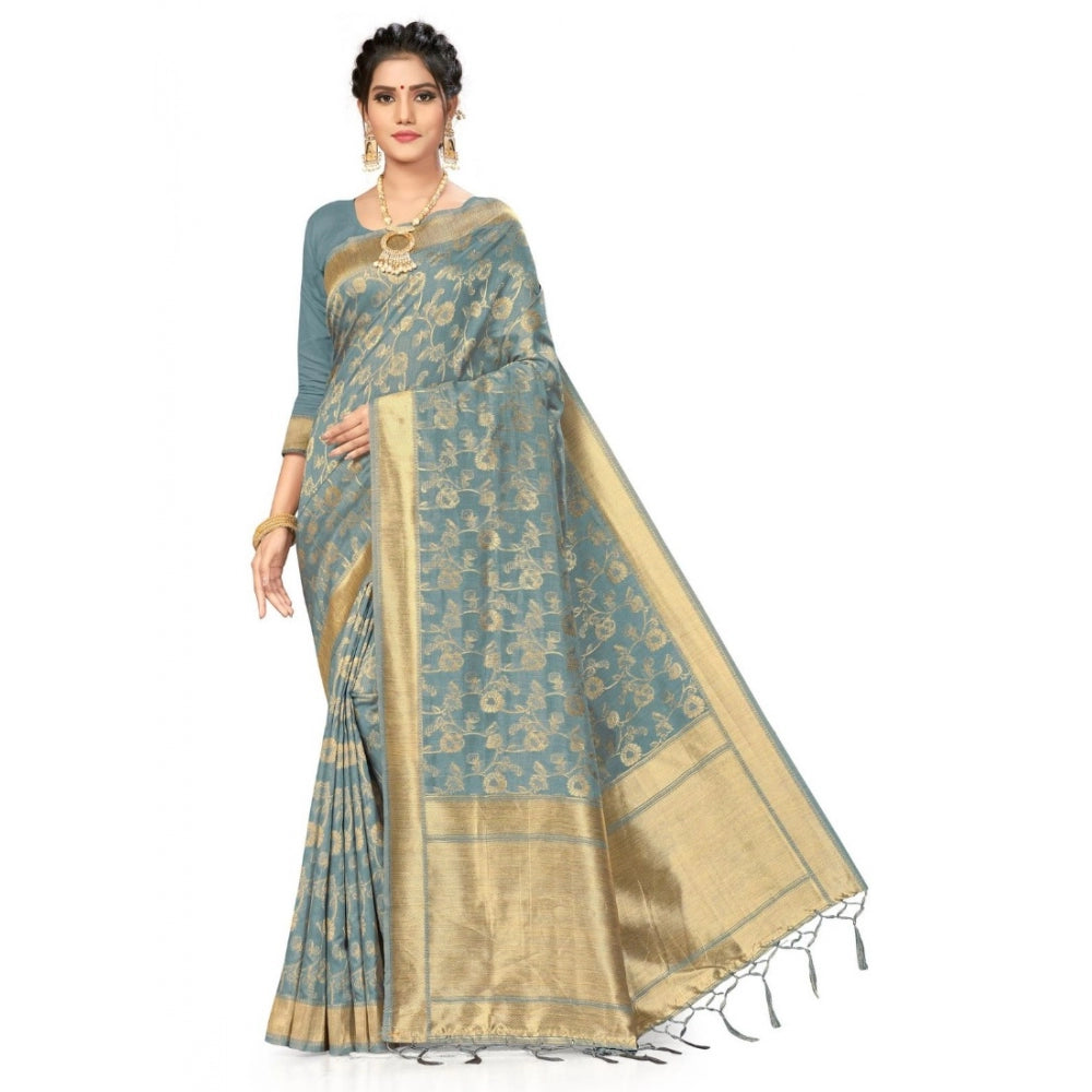 Clasymist Women's Banarasi (Spun Cotton) Saree (Grey,5-6 Mtrs)