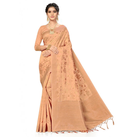 Clasymist Women's Banarasi (Spun Cotton) Saree (Beige,5-6 Mtrs)