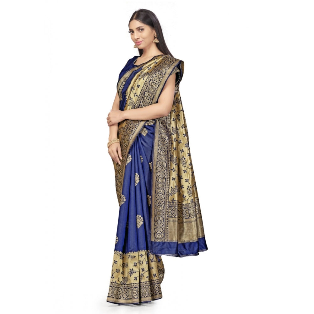 Clasymist Women's Banarasi Silk Saree (Navy Blue,5-6 Mtrs)