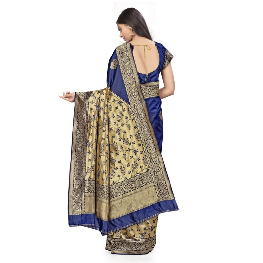 Clasymist Women's Banarasi Silk Saree (Navy Blue,5-6 Mtrs)