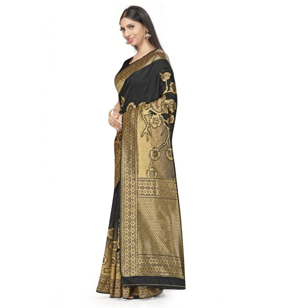 Clasymist Women's Banarasi Silk Saree (Black,5-6 Mtrs)