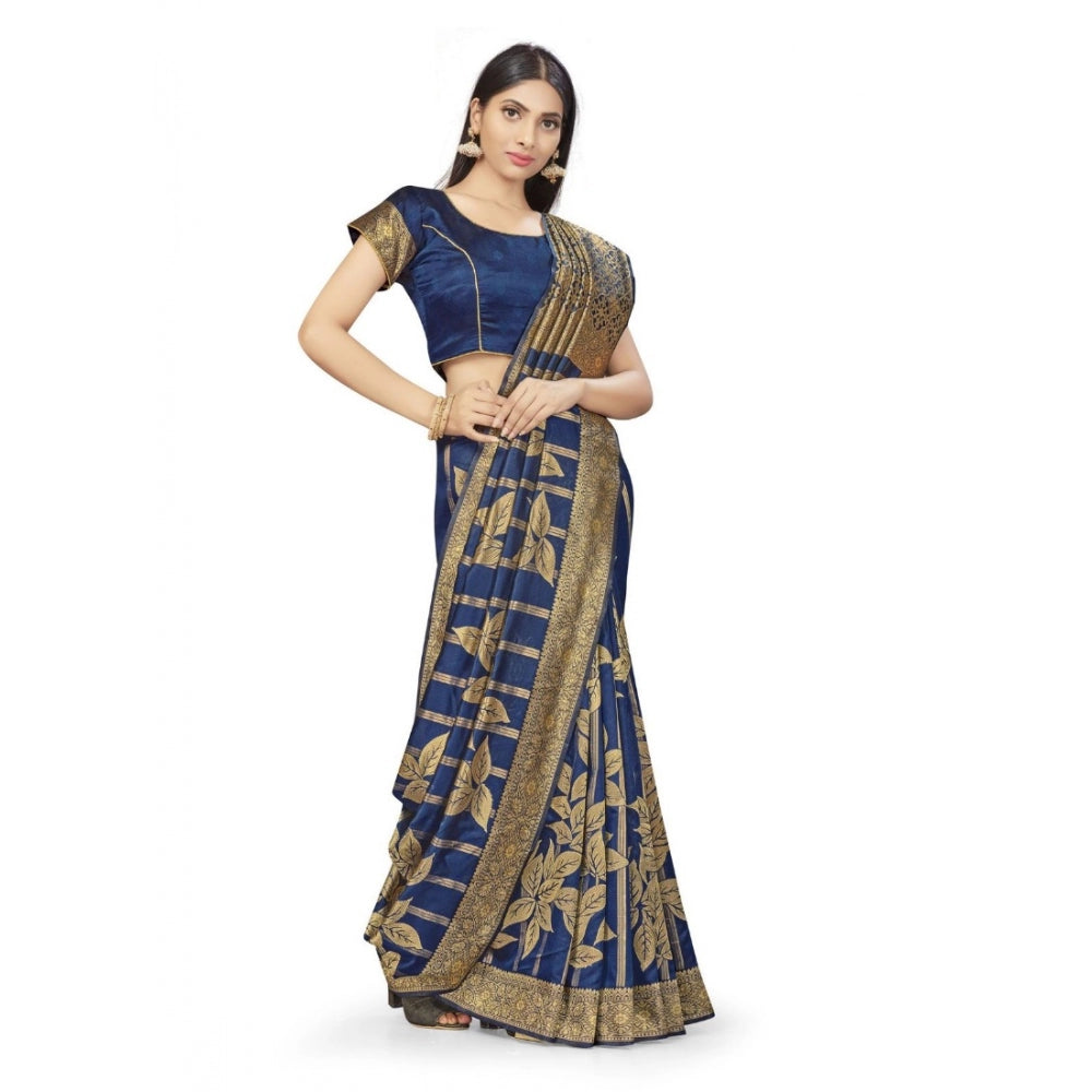 Clasymist Women's Banarasi Silk Saree (Navy Blue,5-6 Mtrs)