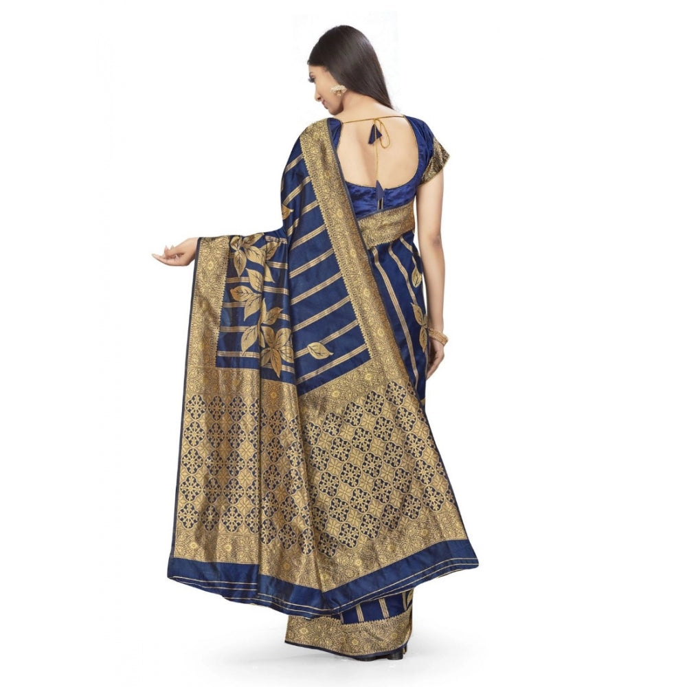 Clasymist Women's Banarasi Silk Saree (Navy Blue,5-6 Mtrs)