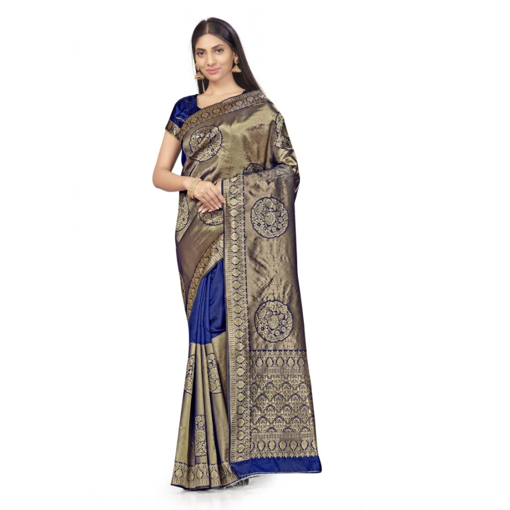 Clasymist Women's Banarasi Silk Saree (Navy Blue,5-6 Mtrs)