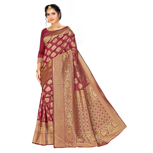 Clasymist Women's Banarasi Silk Saree (Maroon,5-6 Mtrs)