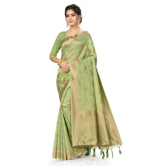 Clasymist Women's Banarasi (Spun Cotton) Saree (Pista Green,5-6 Mtrs)