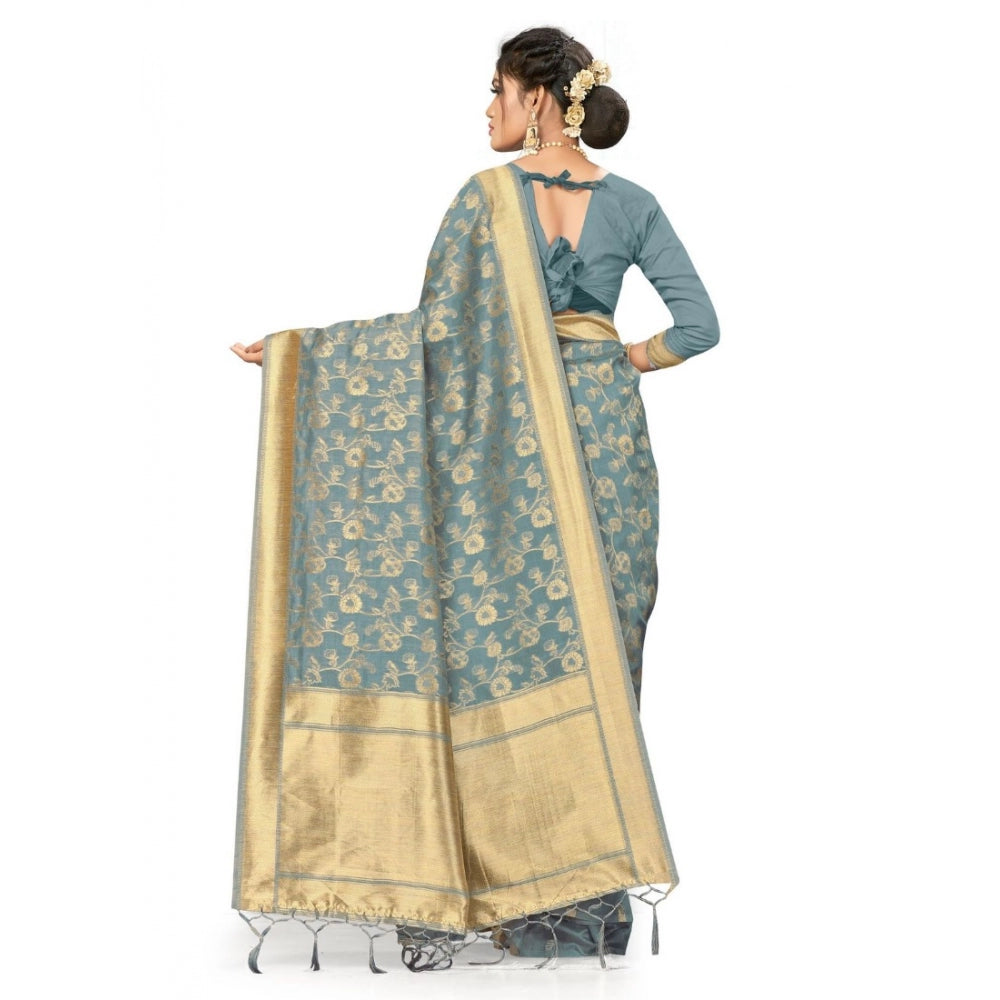 Clasymist Women's Banarasi (Spun Cotton) Saree (Grey,5-6 Mtrs)