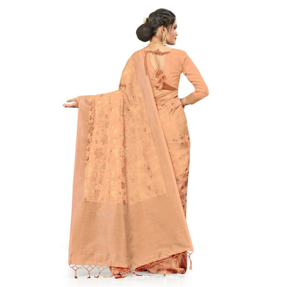 Clasymist Women's Banarasi (Spun Cotton) Saree (Beige,5-6 Mtrs)