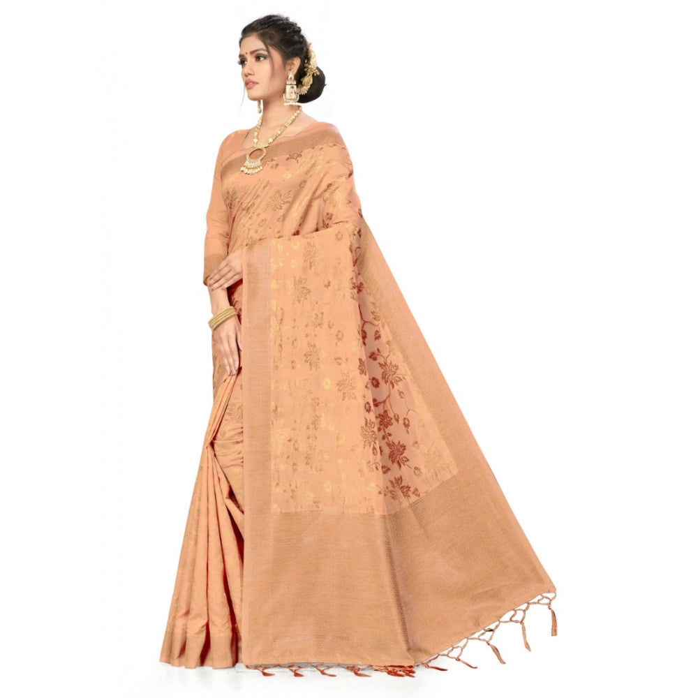 Clasymist Women's Banarasi (Spun Cotton) Saree (Beige,5-6 Mtrs)