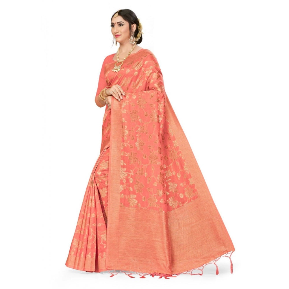 Clasymist Women's Banarasi (Spun Cotton) Saree (Light Pink,5-6 Mtrs)