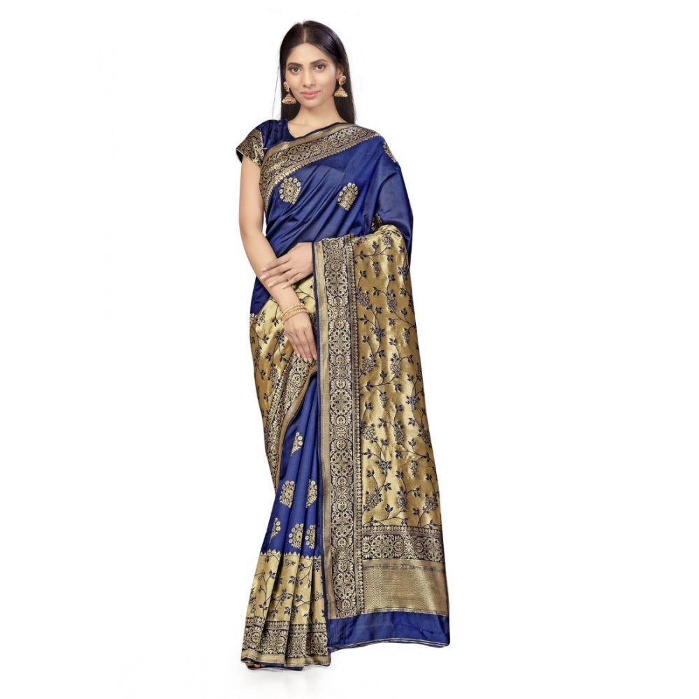 Clasymist Women's Banarasi Silk Saree (Navy Blue,5-6 Mtrs)