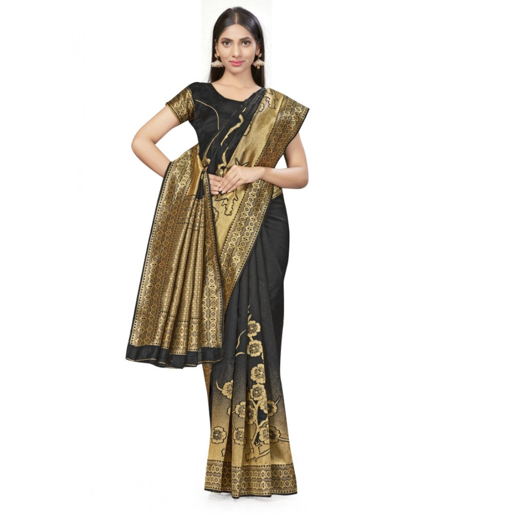 Clasymist Women's Banarasi Silk Saree (Black,5-6 Mtrs)