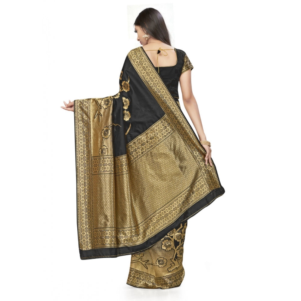 Clasymist Women's Banarasi Silk Saree (Black,5-6 Mtrs)