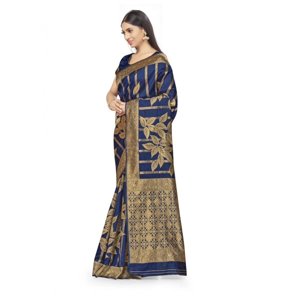 Clasymist Women's Banarasi Silk Saree (Navy Blue,5-6 Mtrs)