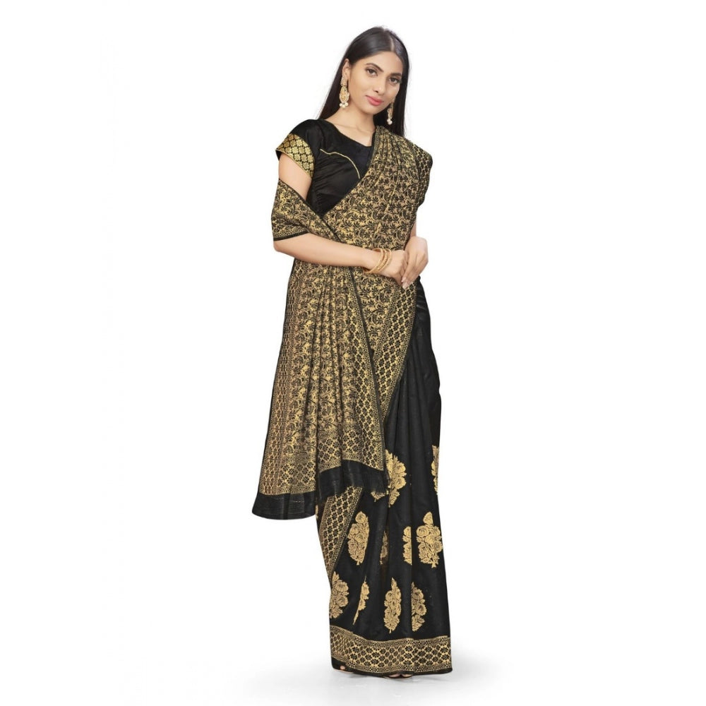 Clasymist Women's Banarasi Silk Saree (Black,5-6 Mtrs)