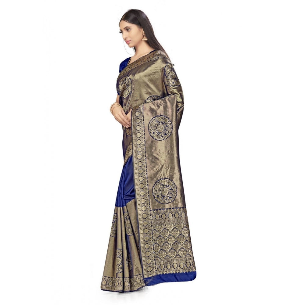 Clasymist Women's Banarasi Silk Saree (Navy Blue,5-6 Mtrs)