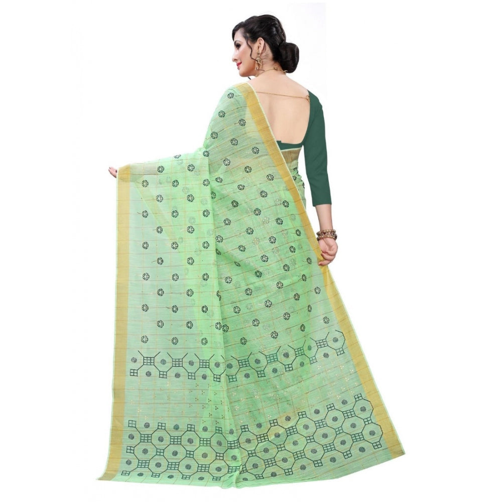 Clasymist Women's Cotton Blend Saree(Parrot Green ,5-6Mtrs)