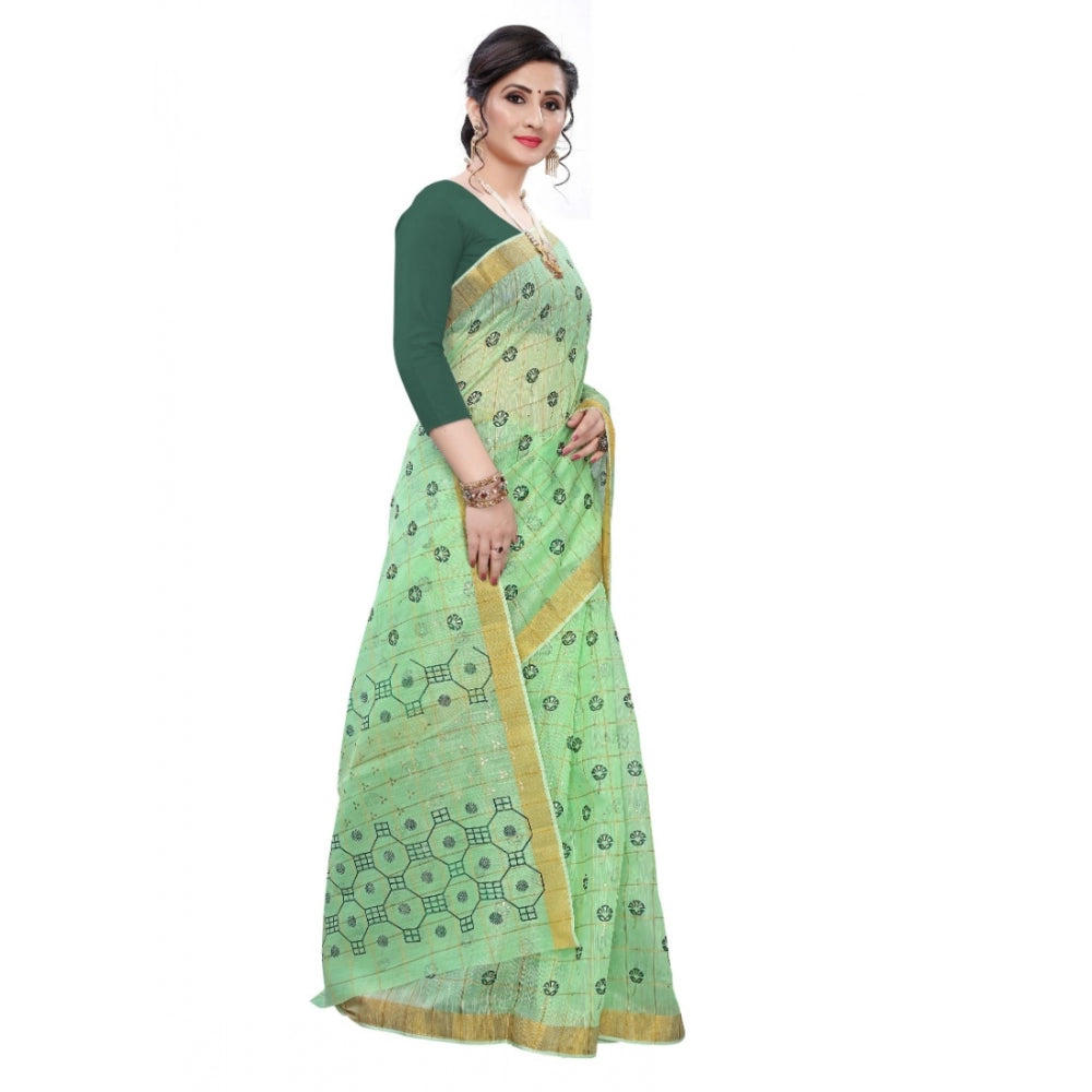 Clasymist Women's Cotton Blend Saree(Parrot Green ,5-6Mtrs)