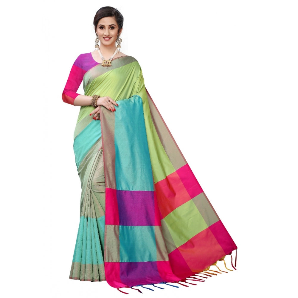 Clasymist Women's Woven Sana Silk Saree (Lime green,5-6Mtrs)