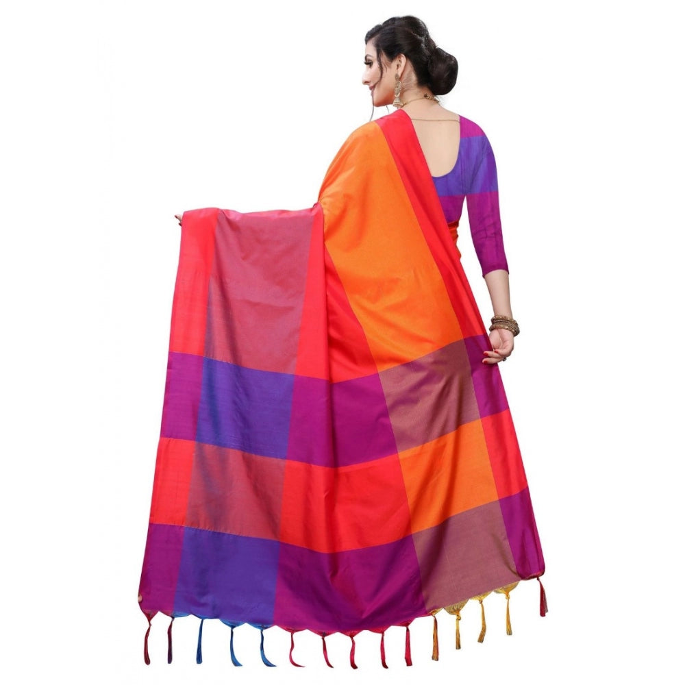 Clasymist Women's Woven Sana Silk Saree (Orange,5-6Mtrs)