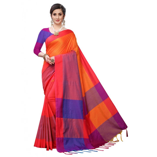 Clasymist Women's Woven Sana Silk Saree (Orange,5-6Mtrs)