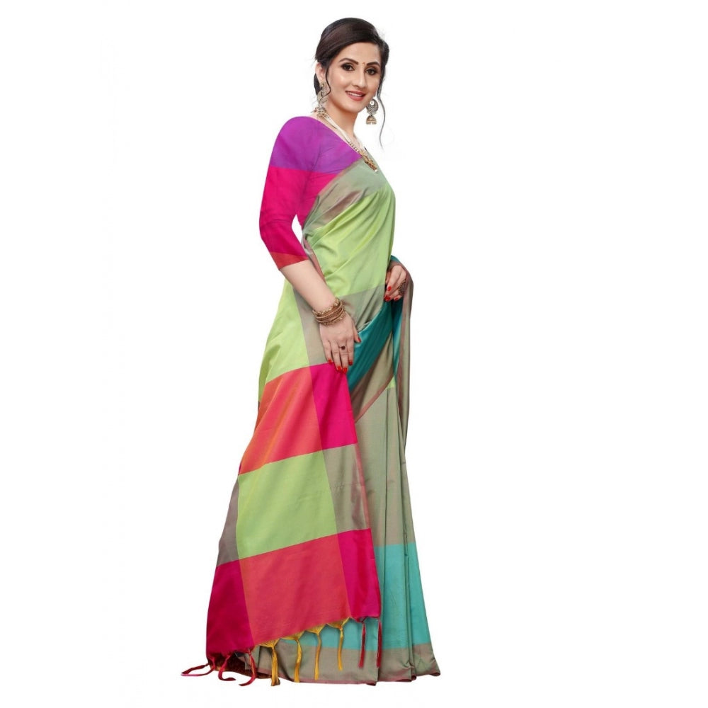 Clasymist Women's Woven Sana Silk Saree (Lime green,5-6Mtrs)