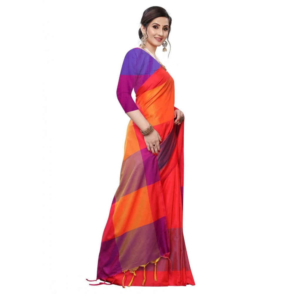 Clasymist Women's Woven Sana Silk Saree (Orange,5-6Mtrs)