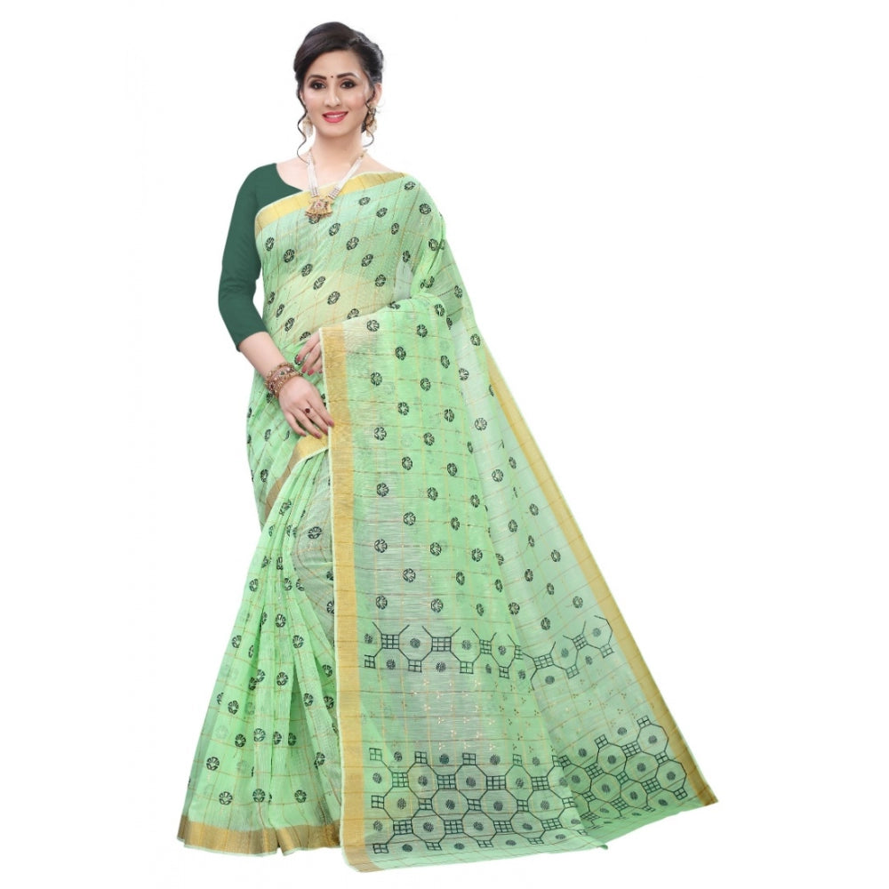 Clasymist Women's Cotton Blend Saree(Parrot Green ,5-6Mtrs)