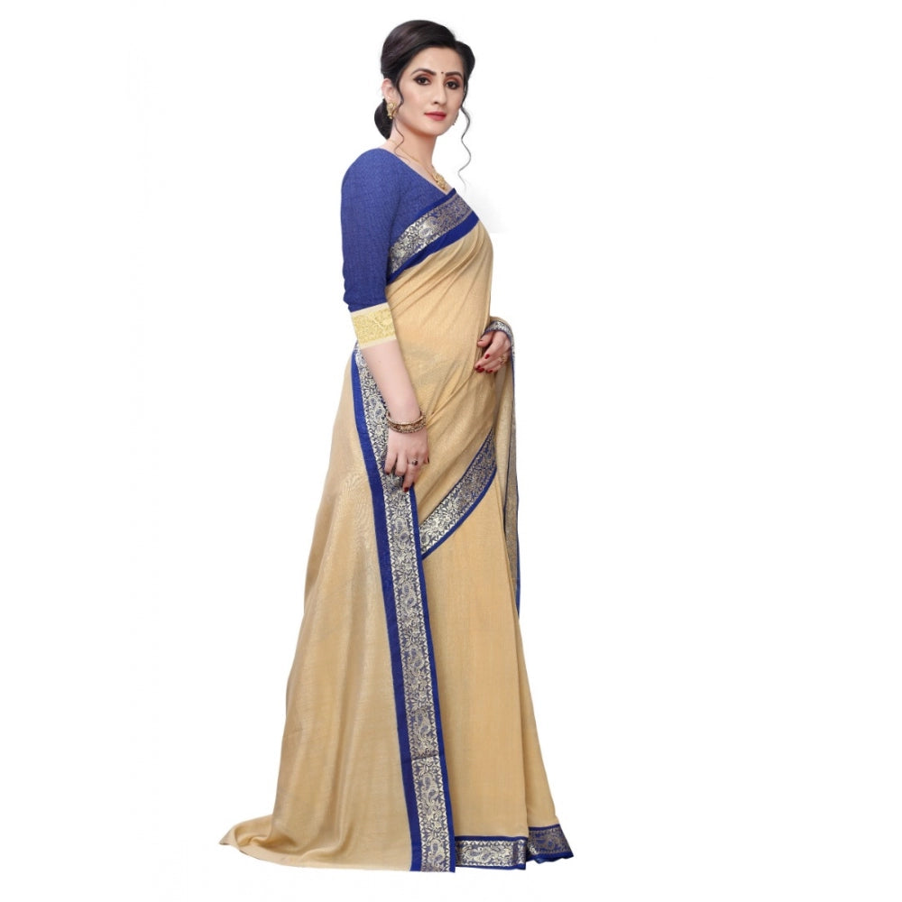 Clasymist Women's Vichitra Silk Saree(Beige ,5-6Mtrs)