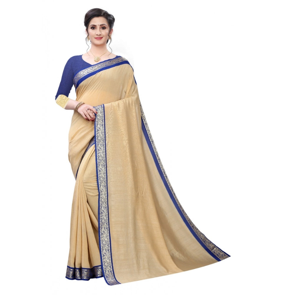 Clasymist Women's Vichitra Silk Saree(Beige ,5-6Mtrs)