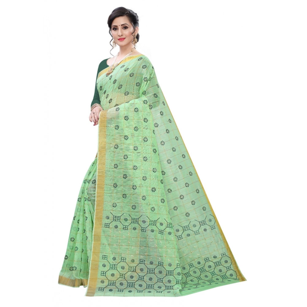 Clasymist Women's Cotton Blend Saree(Parrot Green ,5-6Mtrs)