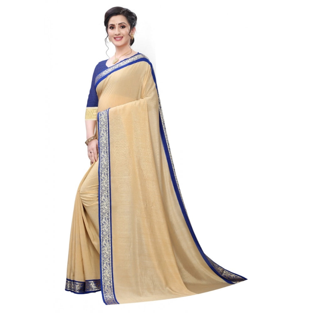 Clasymist Women's Vichitra Silk Saree(Beige ,5-6Mtrs)