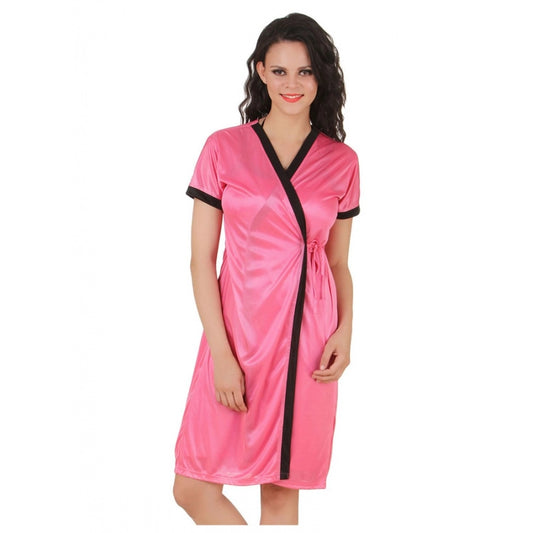 Clasymist Women's Satin Short Wrap Gown with Half Sleeve(Color: Coral Pink, Neck Type: V Neck)